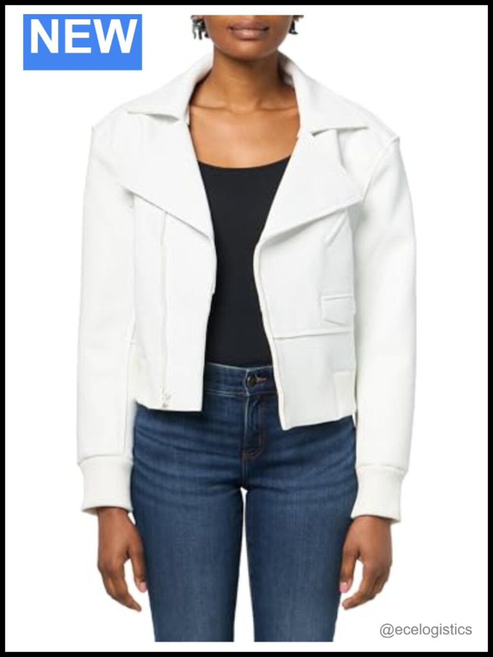 Norma Kamali Mini Moto Jacket Faux Leather Zip Closure